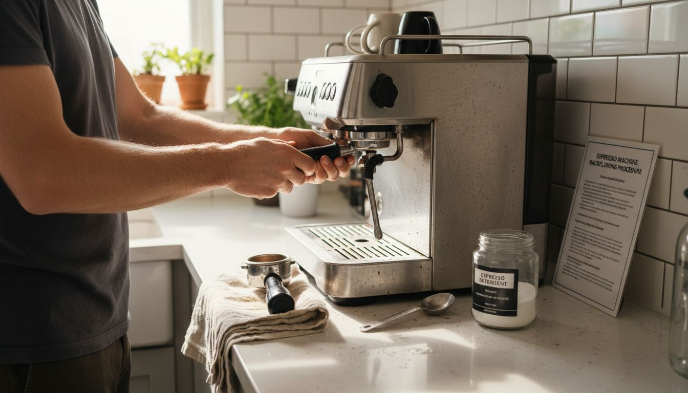 Person following backflushing instructions at home