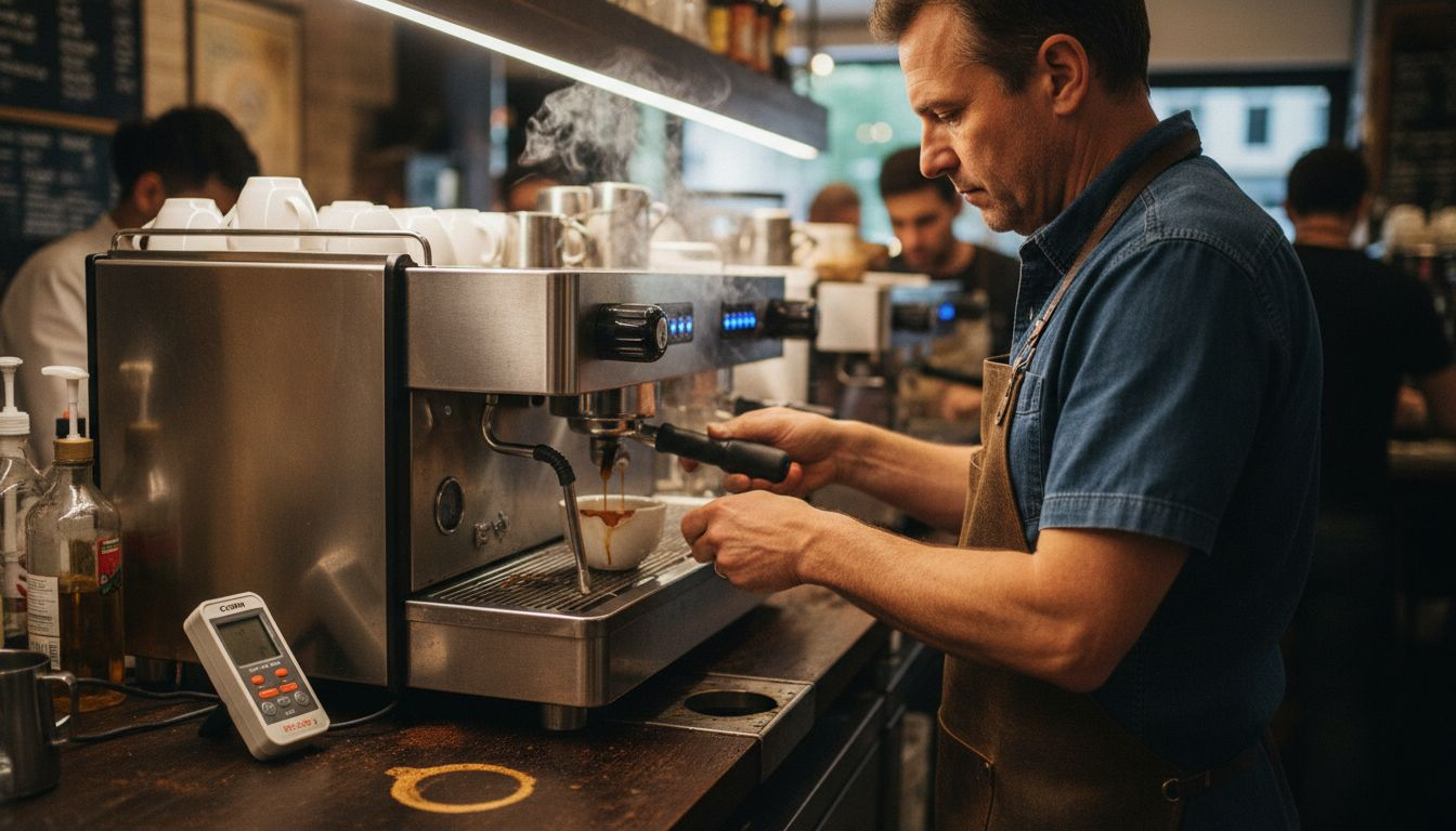 Barista monitoring PID espresso extraction