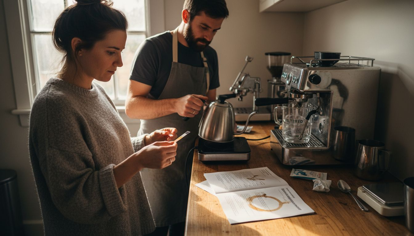 Baristas managing water hardness for espresso
