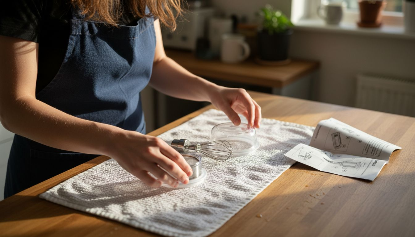 Milk frother parts laid out for cleaning