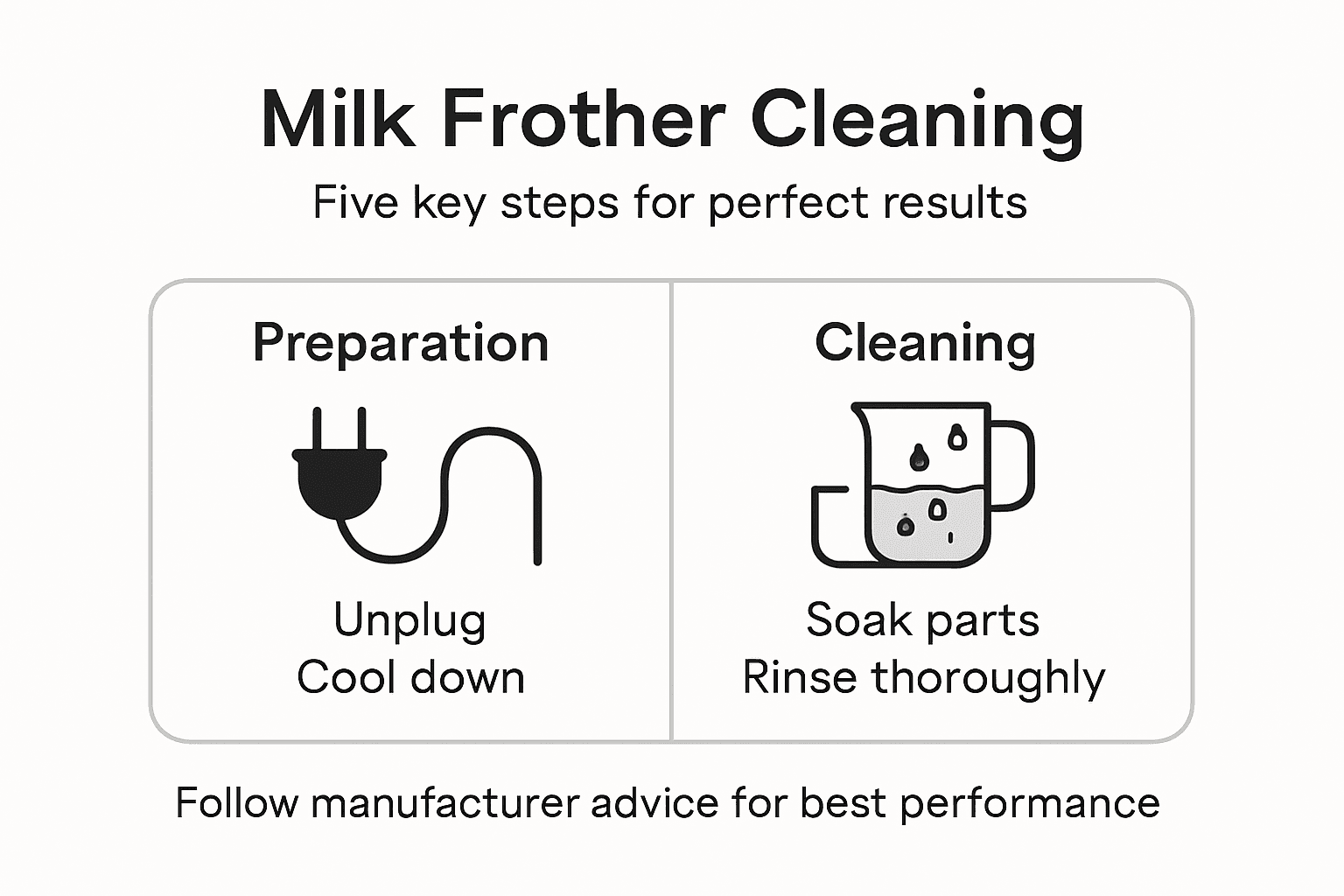 Infographic showing milk frother cleaning steps