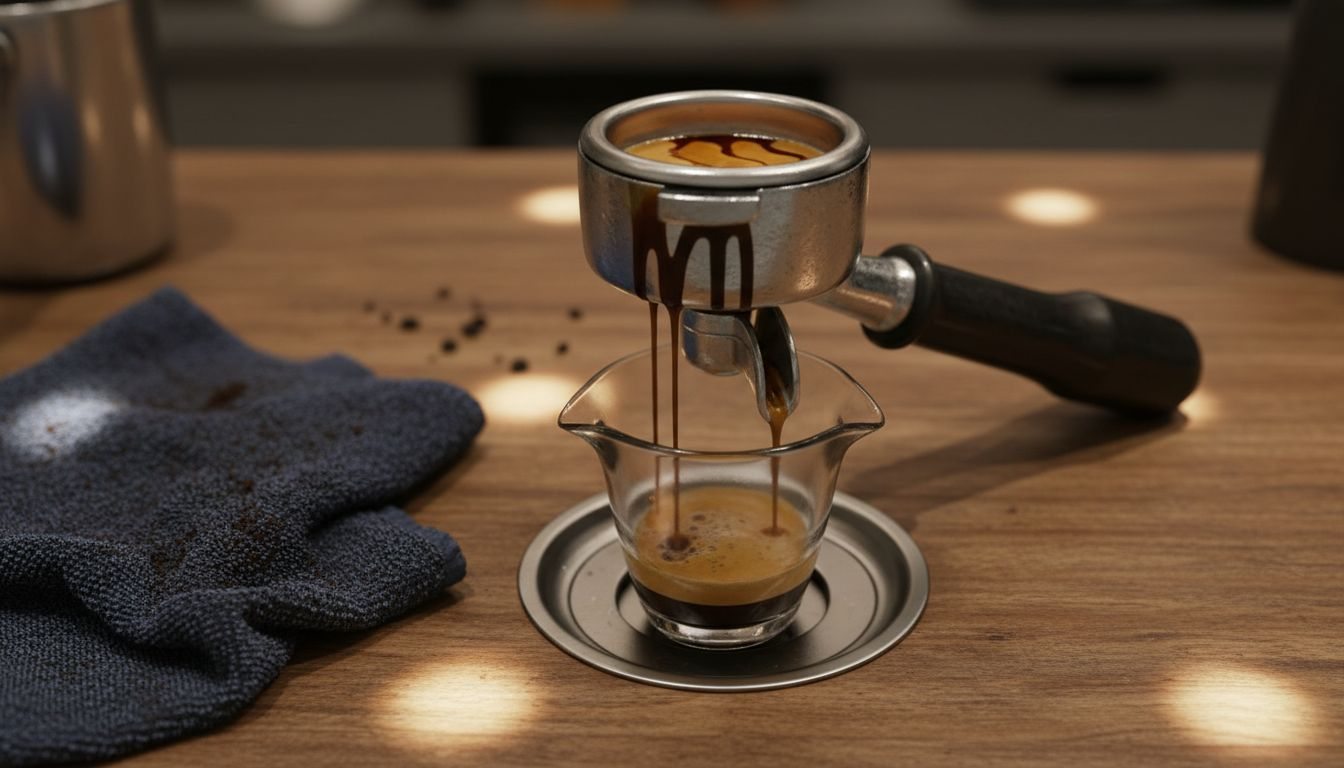 Uneven espresso extraction channeling closeup