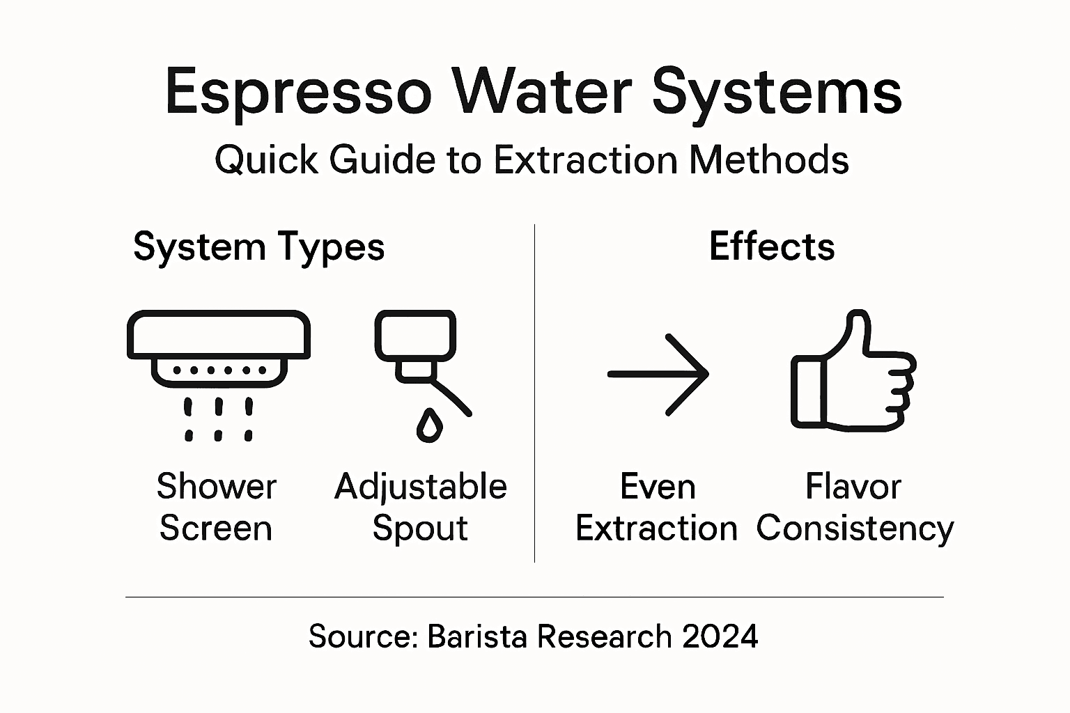 Infographic showing espresso water system types and effects