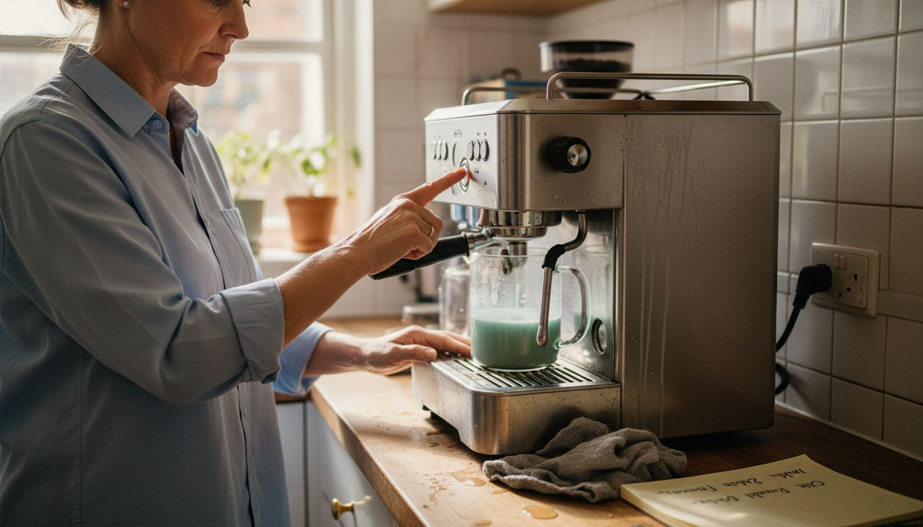 Home user running coffee machine descaling cycle