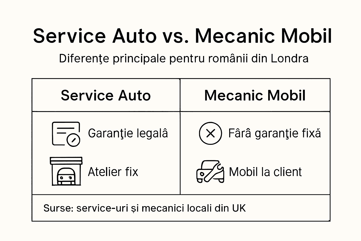 Infografic: Cum se diferențiază un service auto clasic de un mecanic mobil