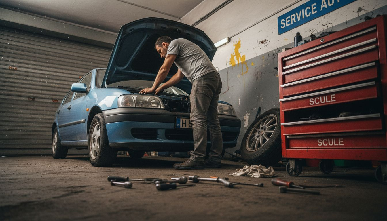 Mecanic auto care lucrează într-un atelier independent din Londra