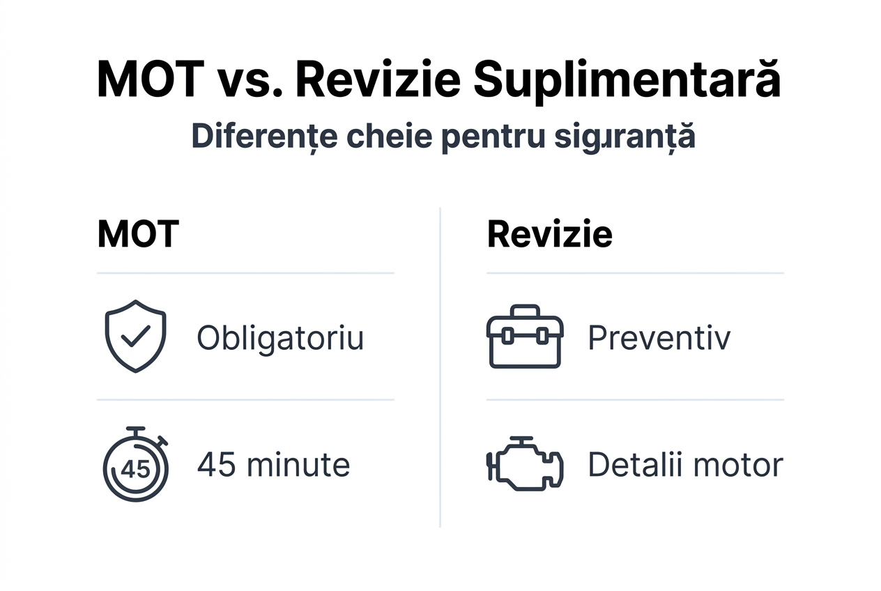 Infografic: diferențe între inspecția tehnică periodică și revizia auto