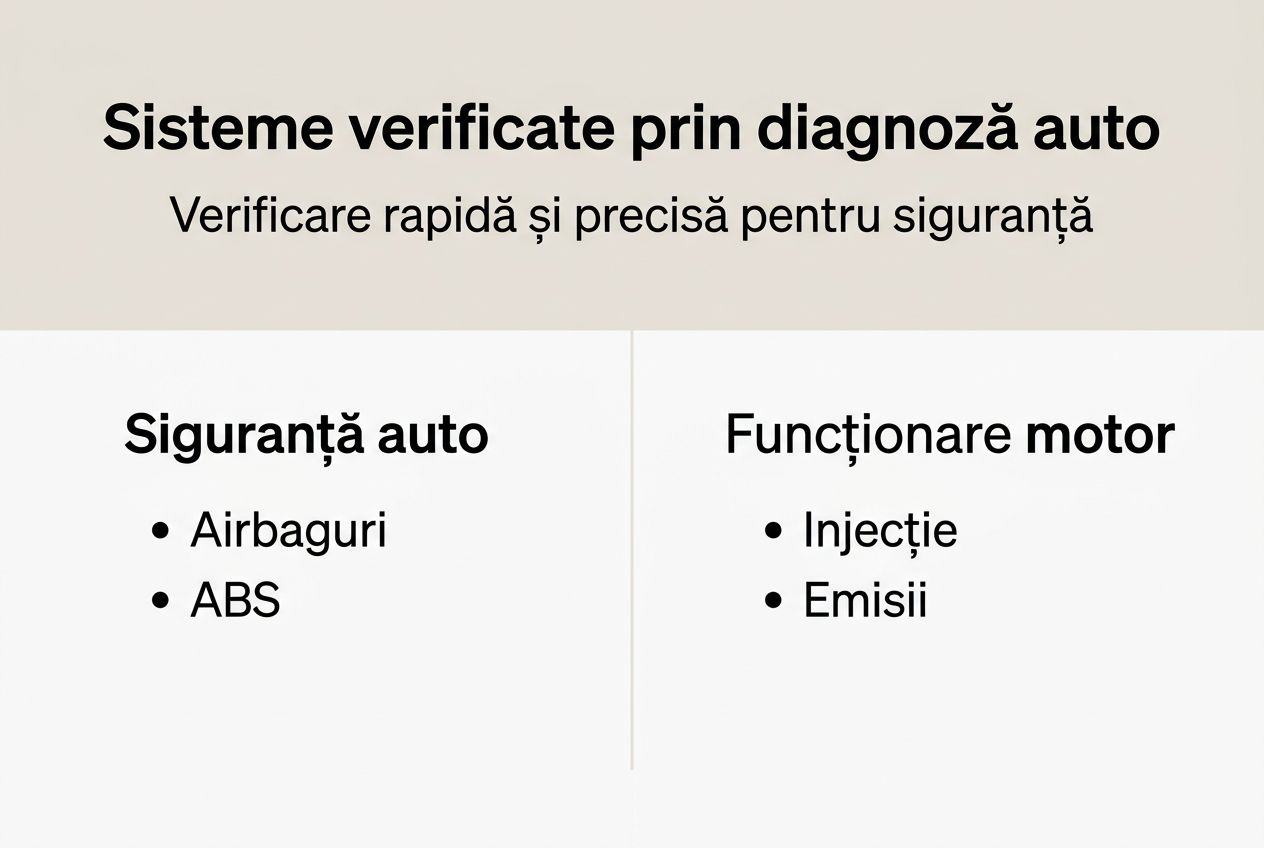 Infografic despre sistemele auto care beneficiază de verificare prin diagnoză