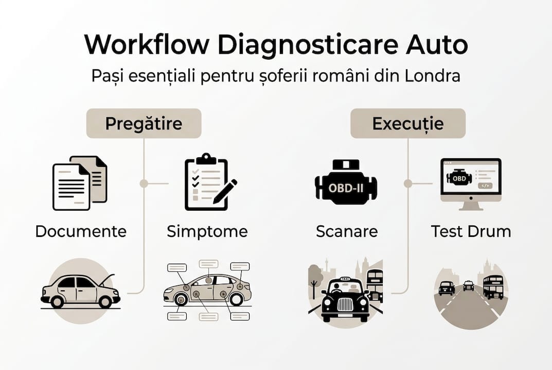 Infografic: Etapele procesului de diagnosticare auto