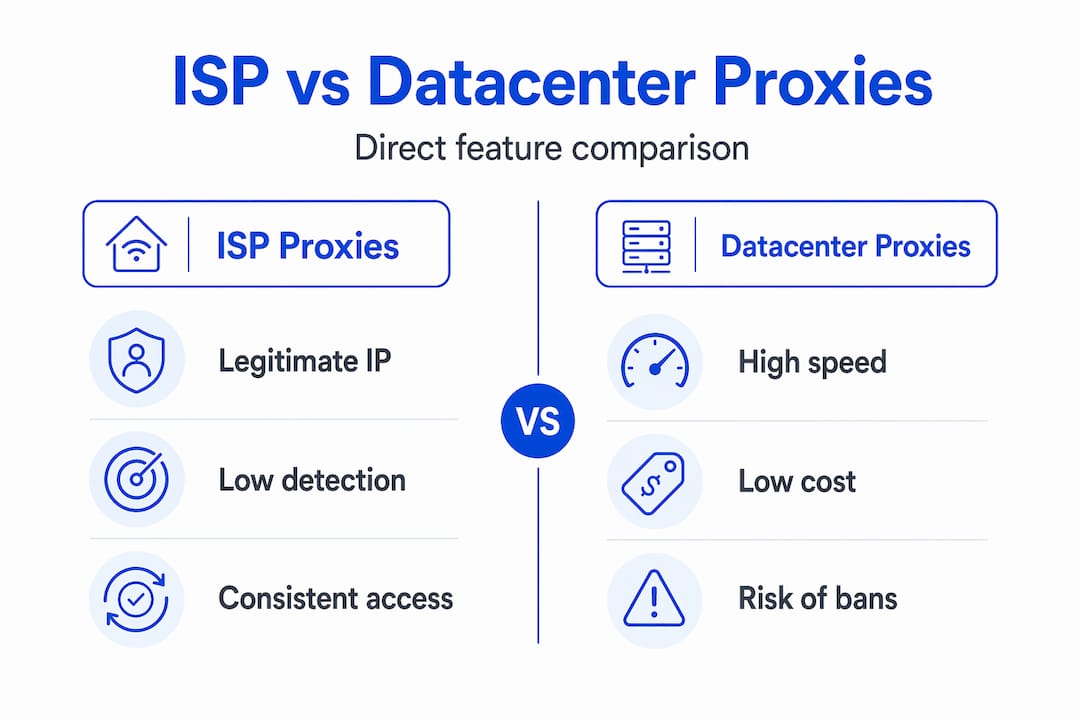 Feature comparison of ISP and datacenter proxies