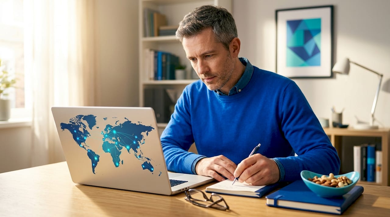 Man using laptop for geo-targeted market research