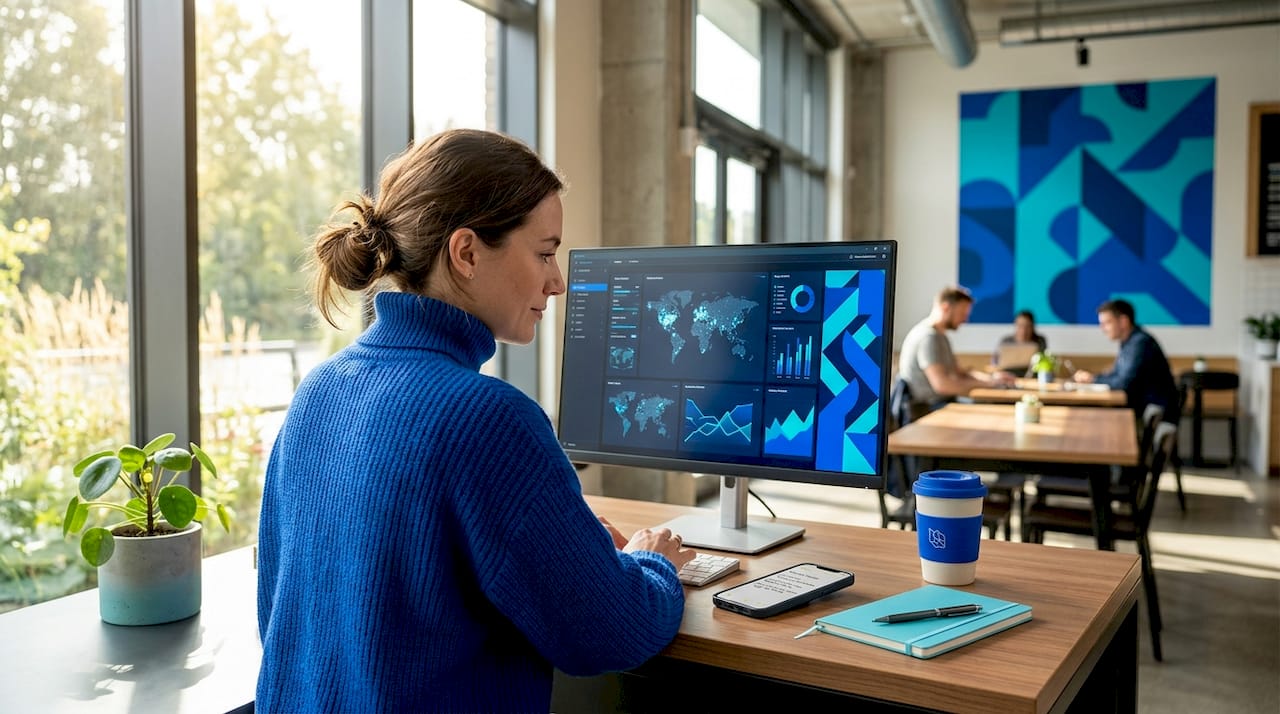 Woman researching proxies in comfortable home office