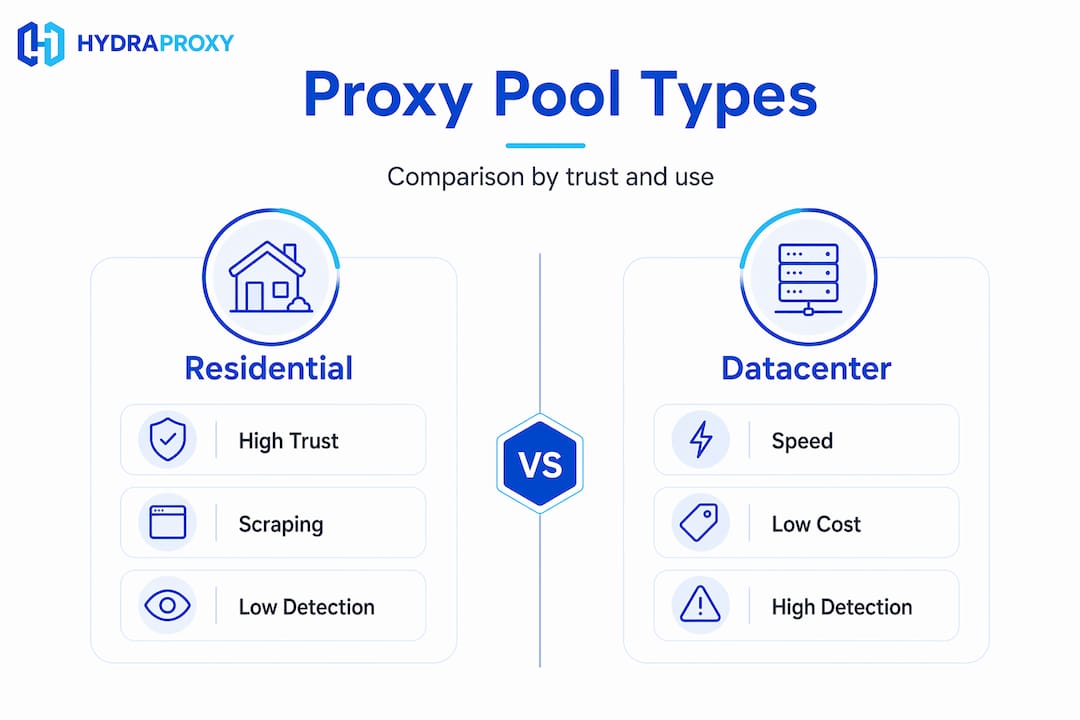 Infographic comparing proxy pool types and uses