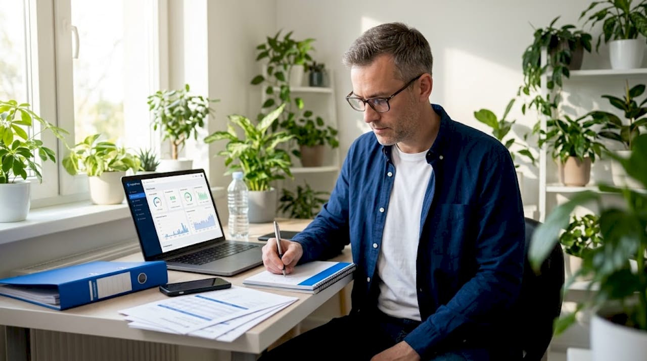 Engineer reviews proxy health stats in home office