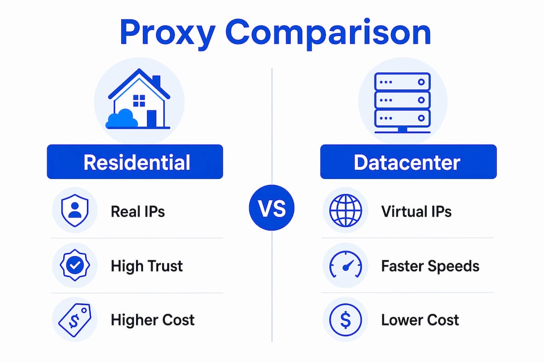 Infographic comparing residential and datacenter proxies
