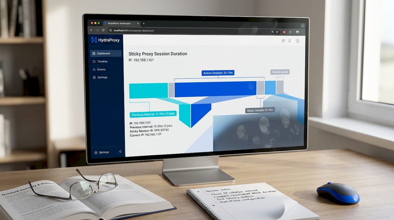 Close-up of screen displaying sticky proxy session timeline