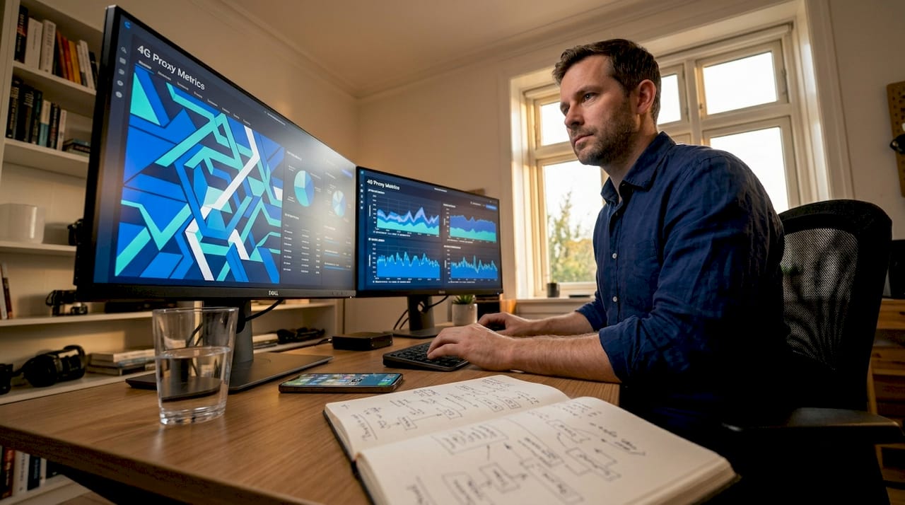 Engineer monitoring 4G proxy network dashboard