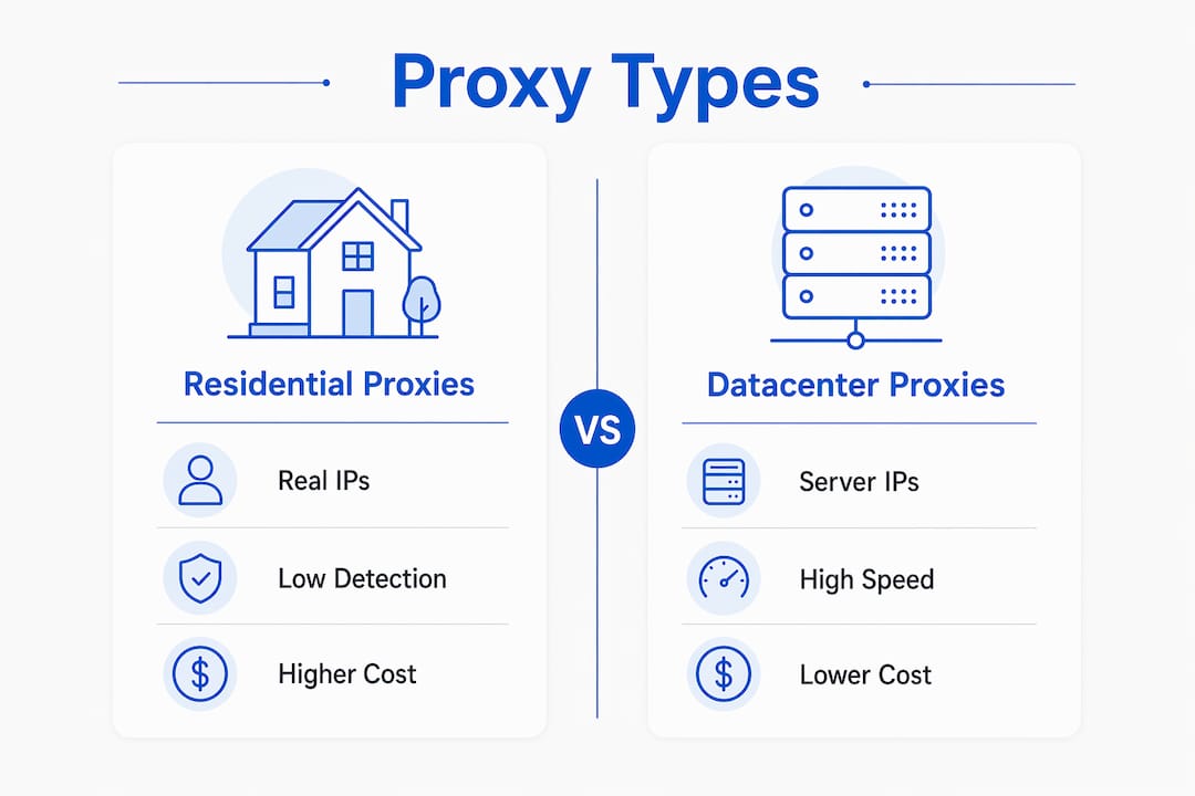 Infographic comparing residential and datacenter proxies
