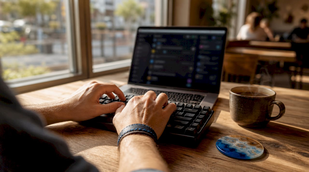 Hands typing on laptop for social media scraping