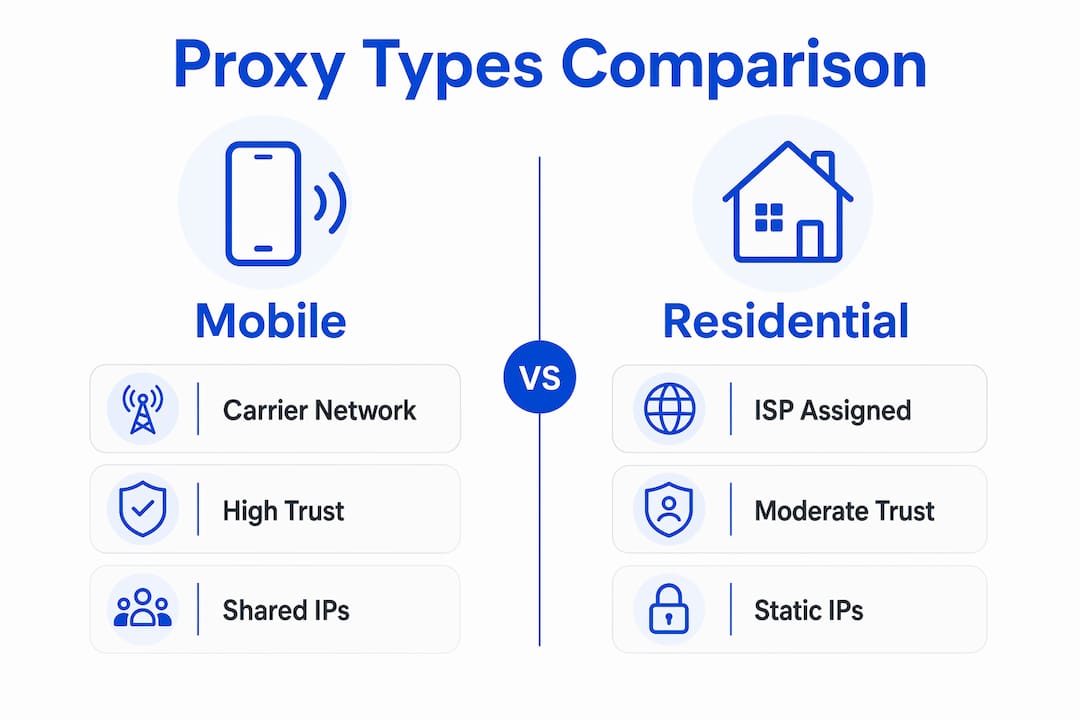 Infographic comparing mobile and residential proxies