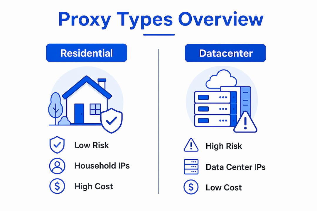 Infographic comparing residential and datacenter proxies