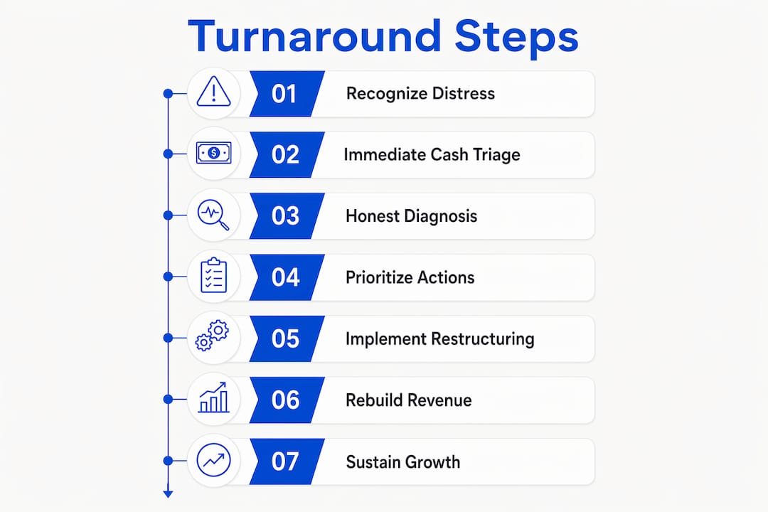 Infographic showing business turnaround steps