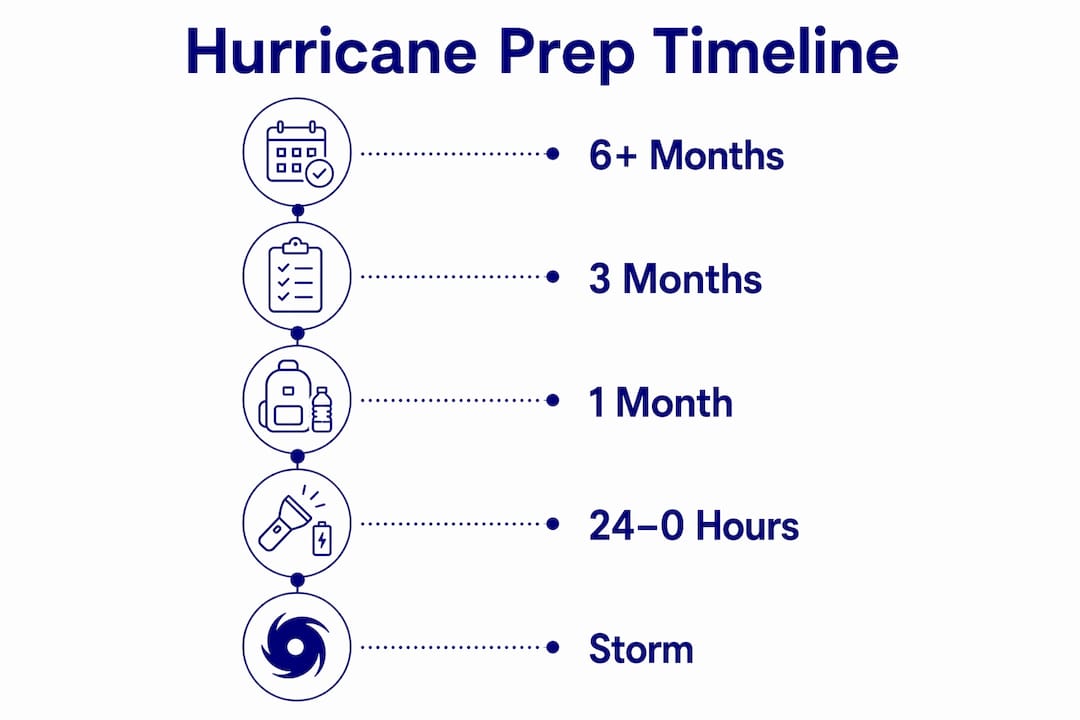 Infographic showing hurricane preparation timeline steps
