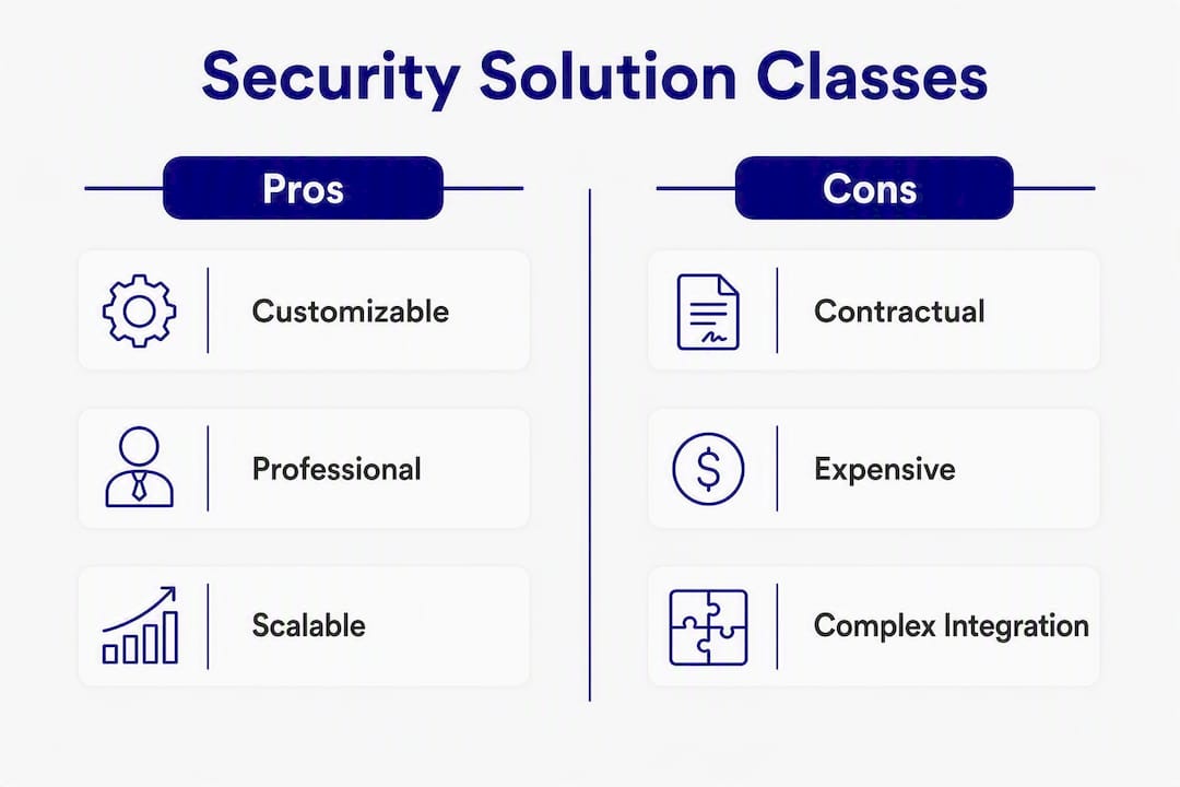 Infographic comparing pros and cons of security solutions