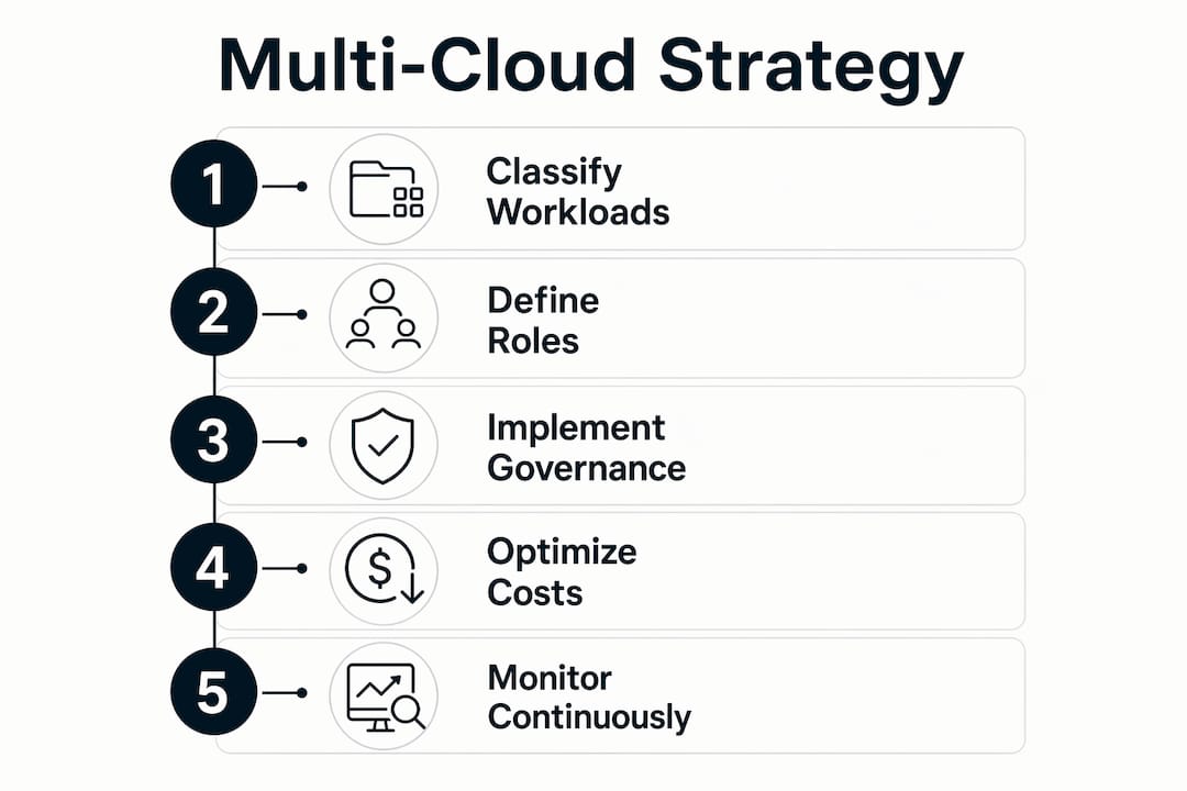 Infographic showing multi-cloud strategy steps