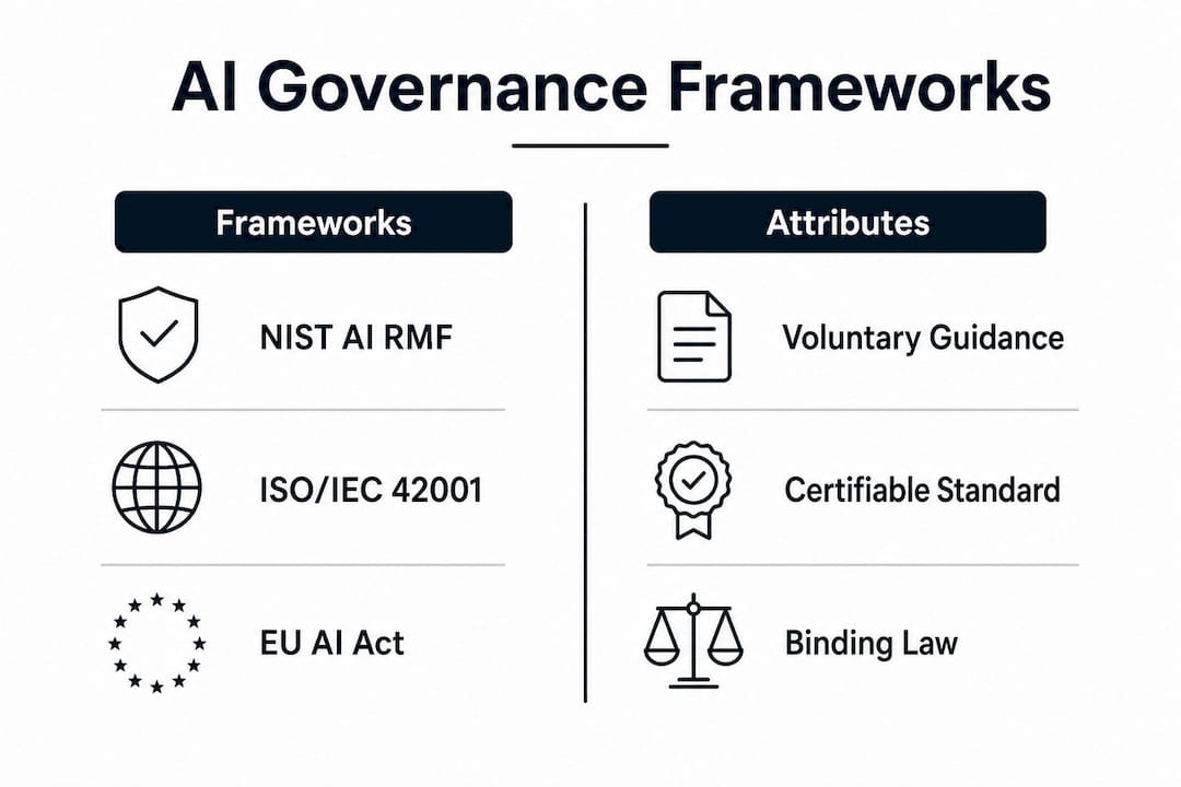 Infographic comparing AI governance frameworks