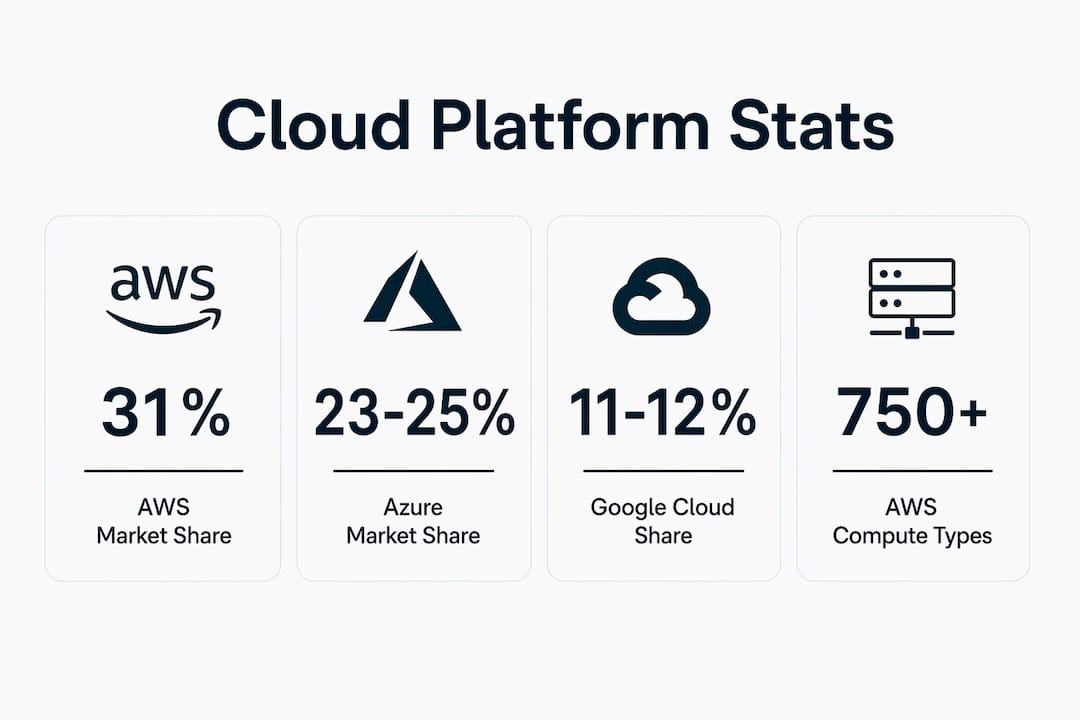 Infographic depicting cloud platform market share and compute statistics