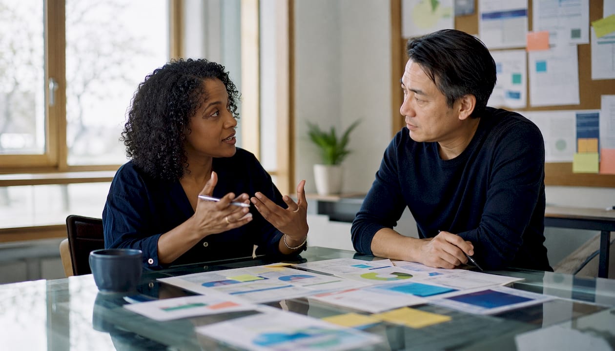 Colleagues collaborating on AI governance design