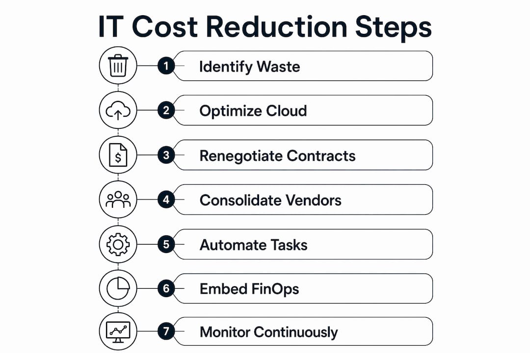 Infographic highlighting IT cost reduction steps