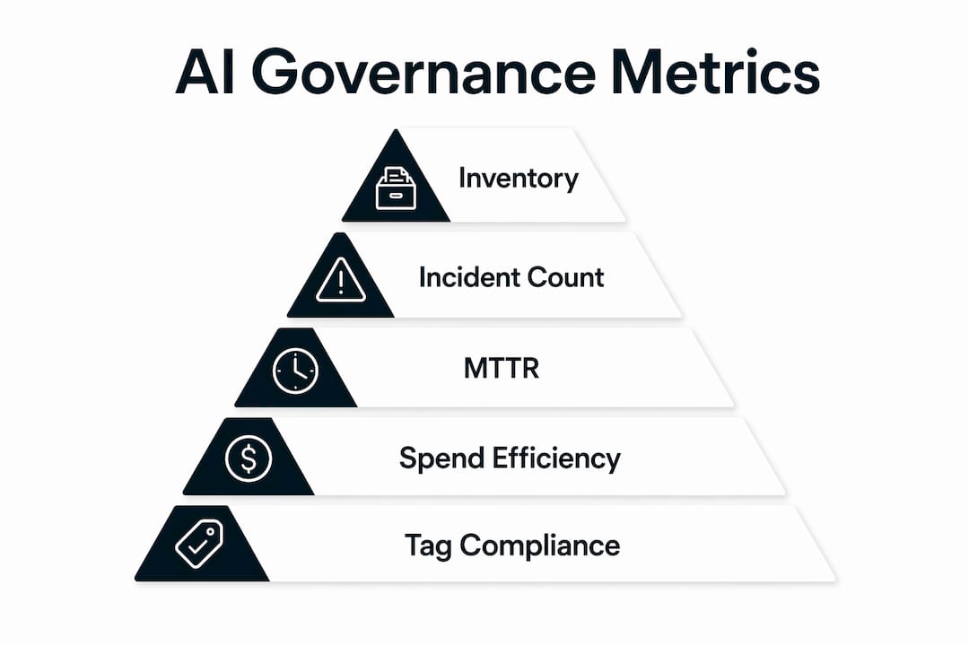 Infographic showing AI governance metrics hierarchy