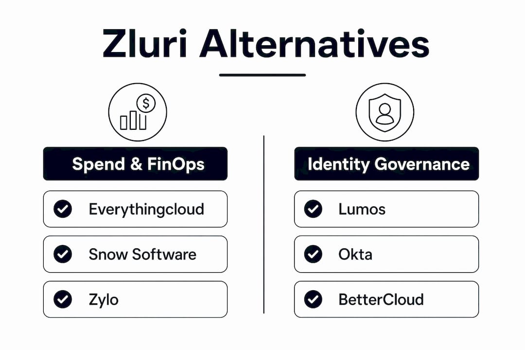 Infographic comparing Zluri alternatives categories