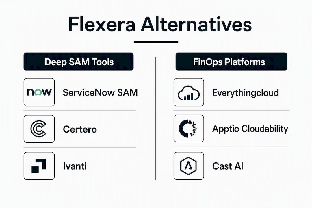 Infographic comparing Flexera alternatives categories