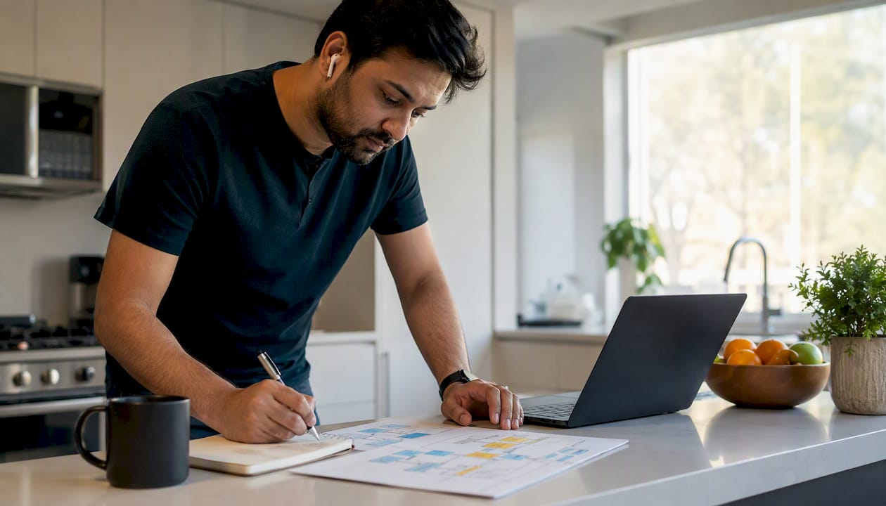 Engineer sketching Kubernetes cost notes at desk