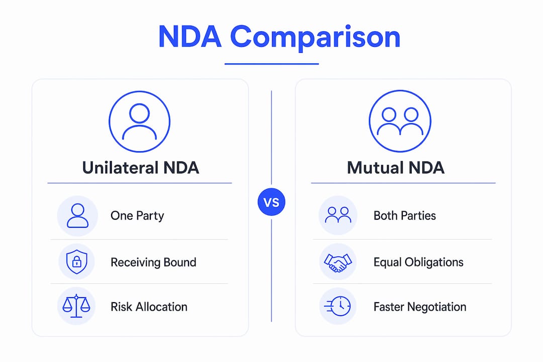 Infographic comparing unilateral and mutual NDAs
