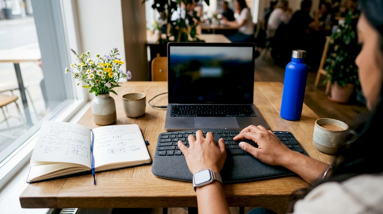 Hands typing on keyboard for software integration
