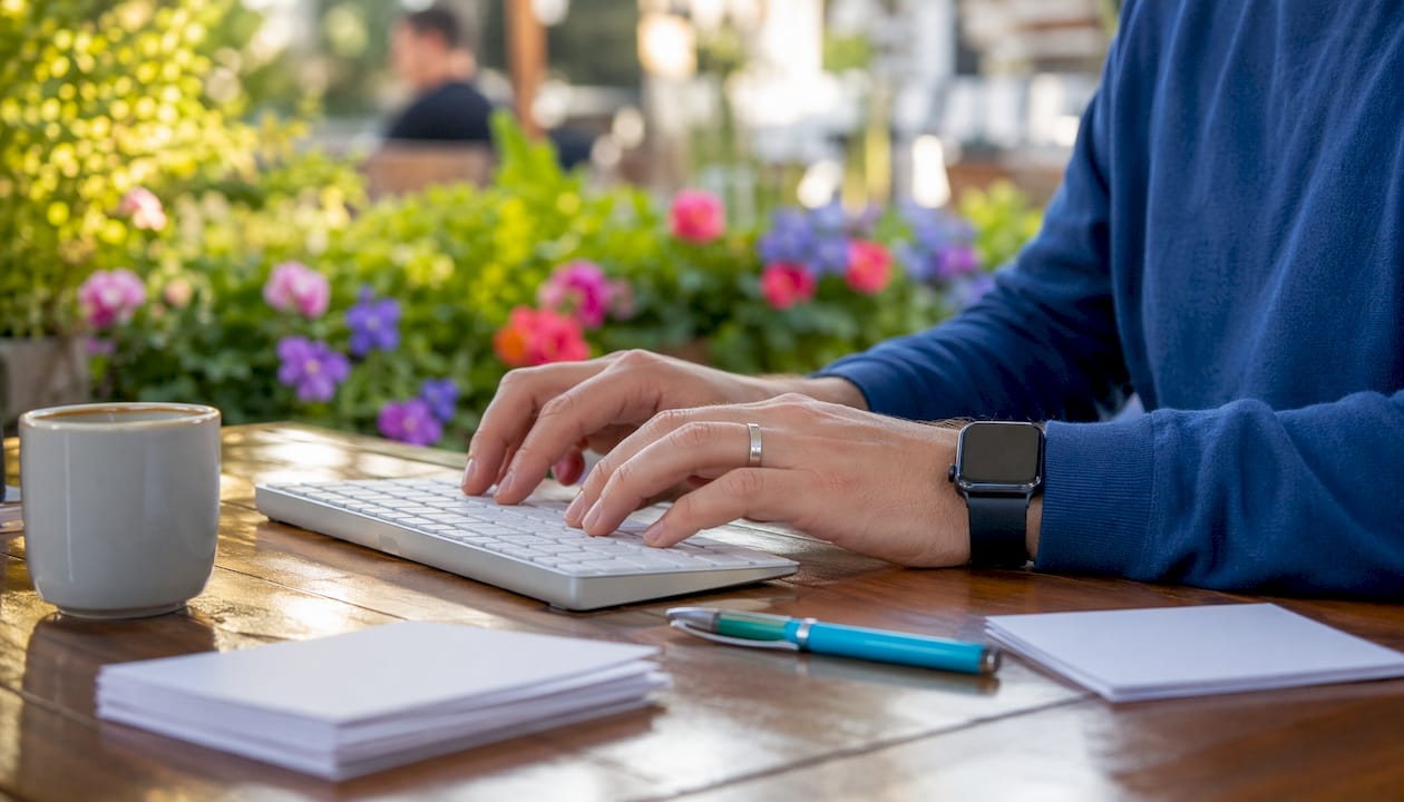 Hands typing on keyboard for contract automation