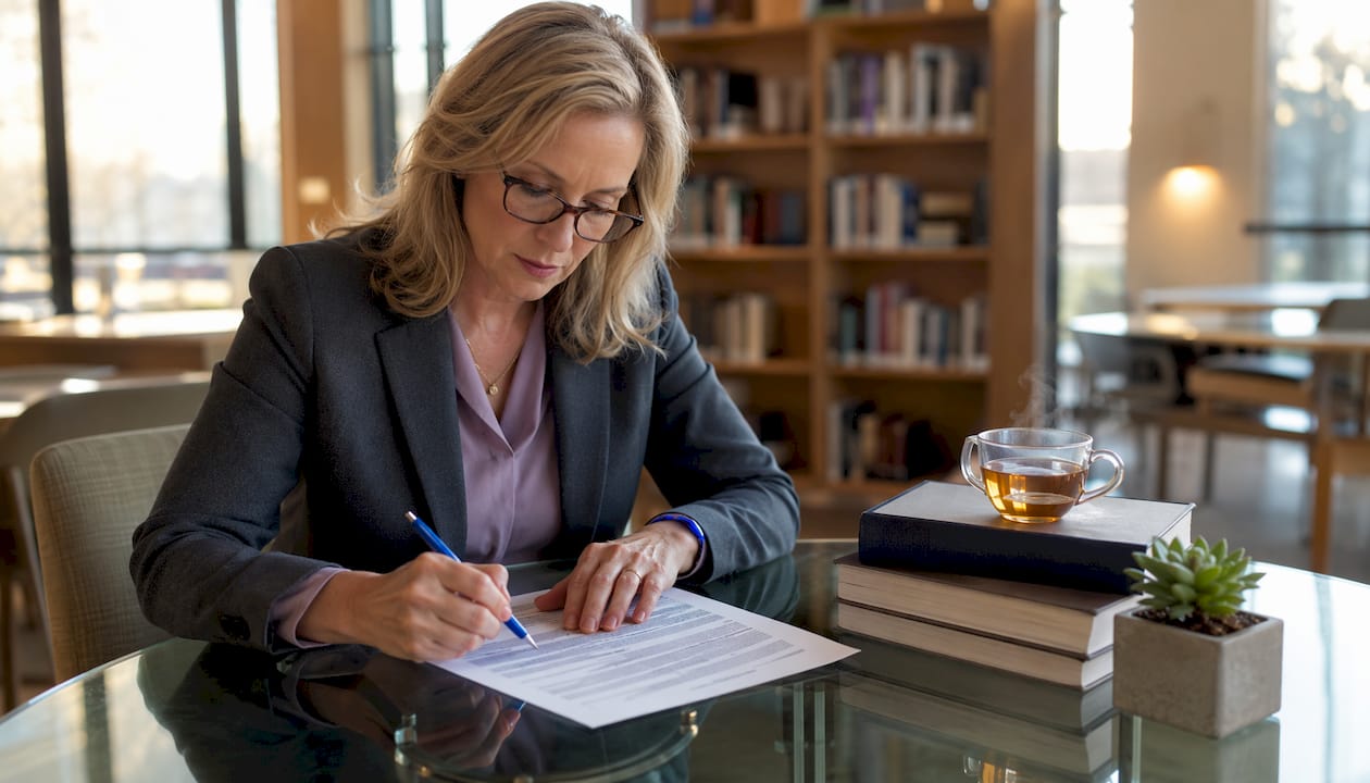 Lawyer reviewing mutual NDA document at desk
