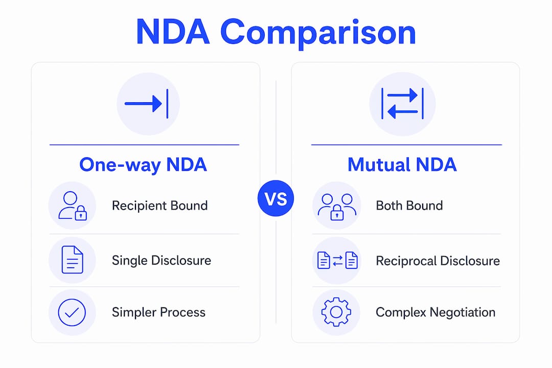 Infographic comparing one-way and mutual NDAs
