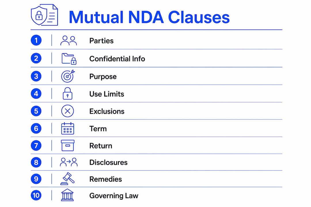 Infographic overview of mutual NDA key clauses