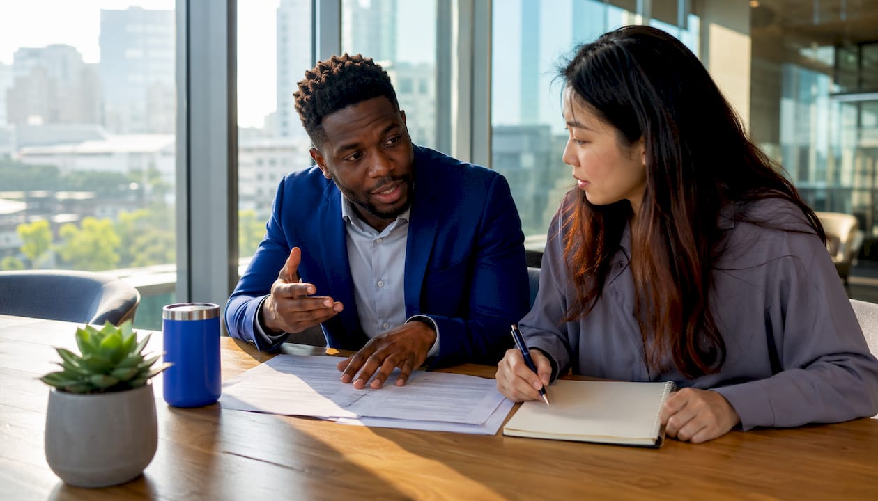 Two professionals discussing GDPR contract