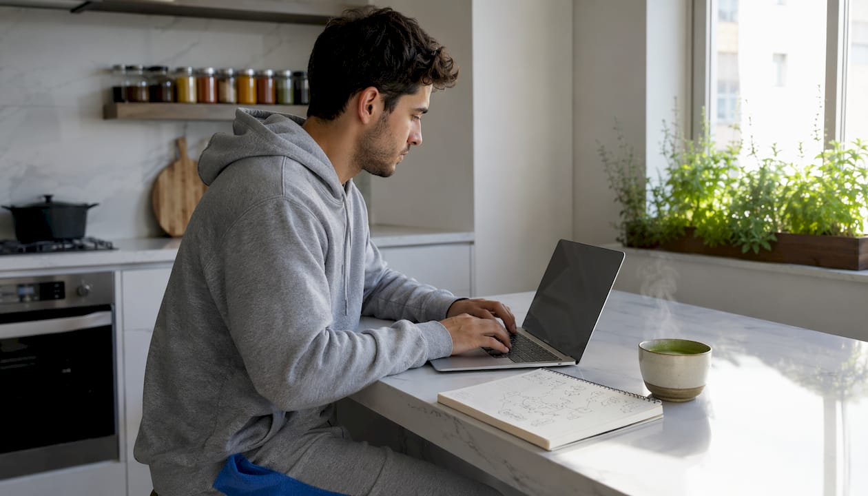 Hands typing webhook testing code at home office