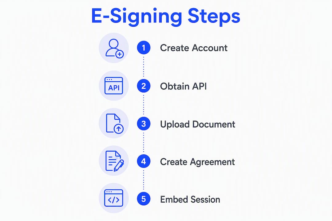Infographic showing step-by-step e-signing integration process