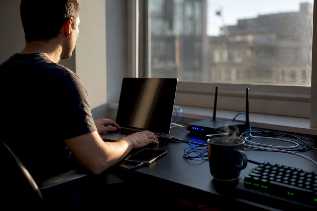 Local server device and network cables on desk
