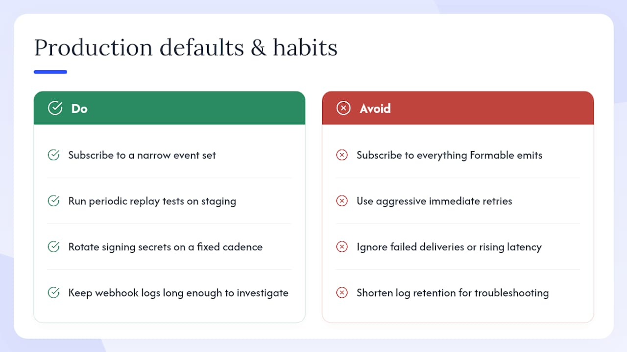 What Formable's production defaults look like — overview diagram