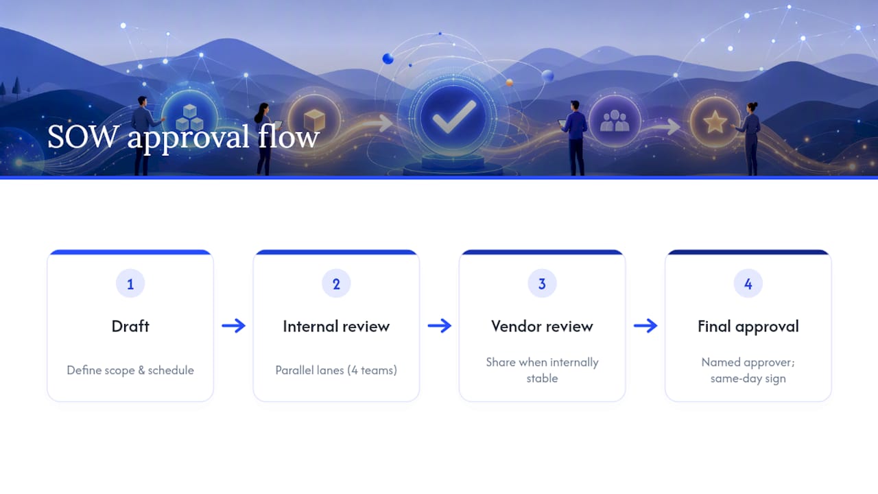 Four-stage SOW approval workflow diagram
