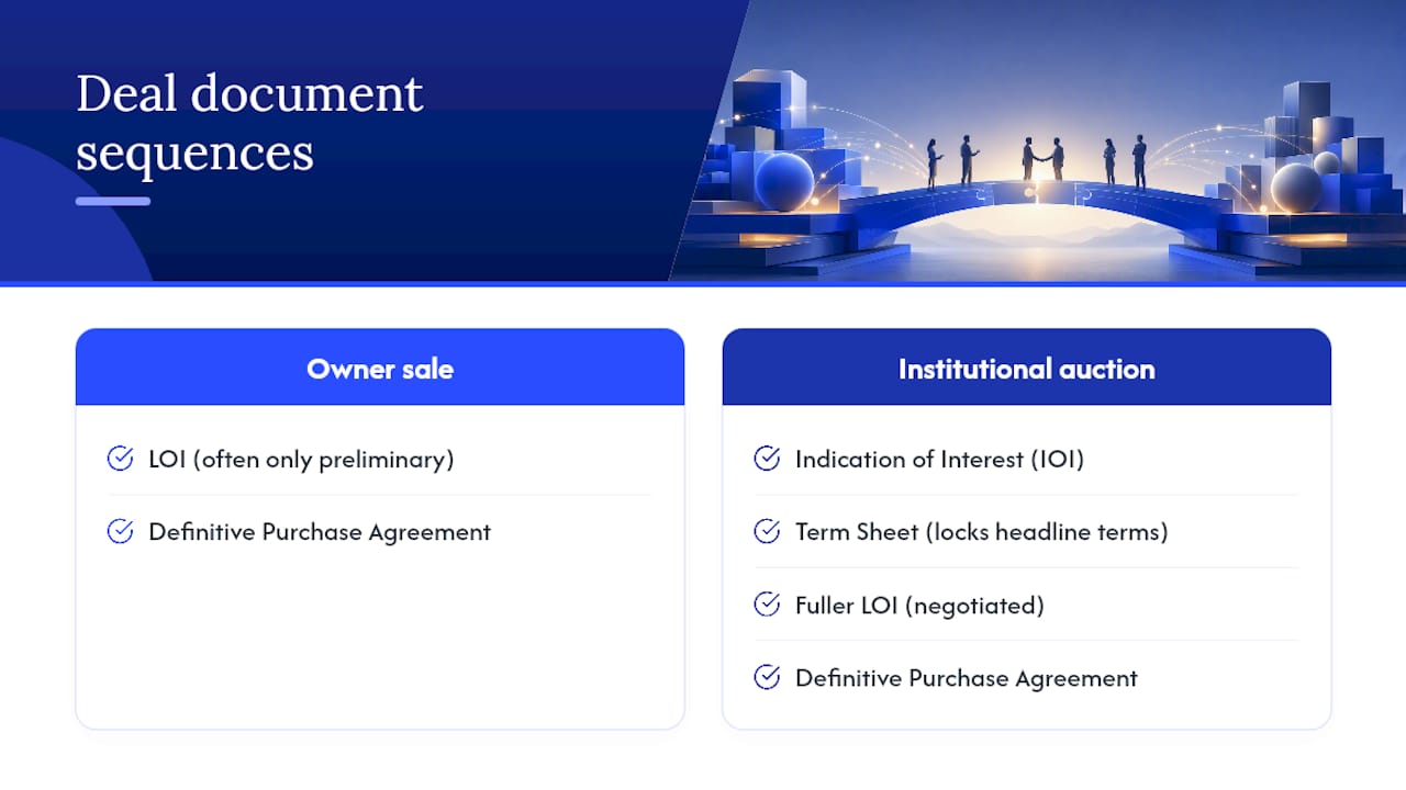 Deal document sequence from IOI to agreement